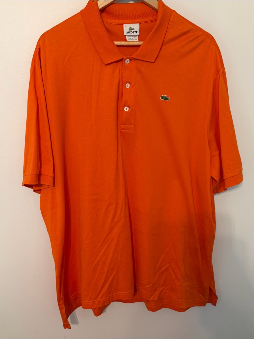 Lacoste Orange Polo Shirt Size 9 100% Cotton Classic Fit (fits approx 2x-3x)